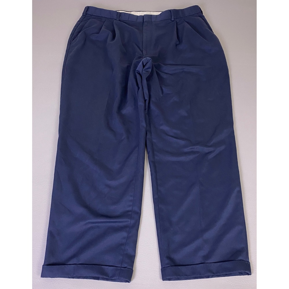 Savane Dress Pants Men's 40x30 Navy‎ Blue Pleated Front Cuffed Micro-Denier Poly